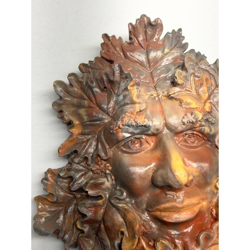 Handmade‎ Unique Wall Plaque Oak Leaf Face Sculpture Pagan Celtic Nature Decor - Picture 6 of 9